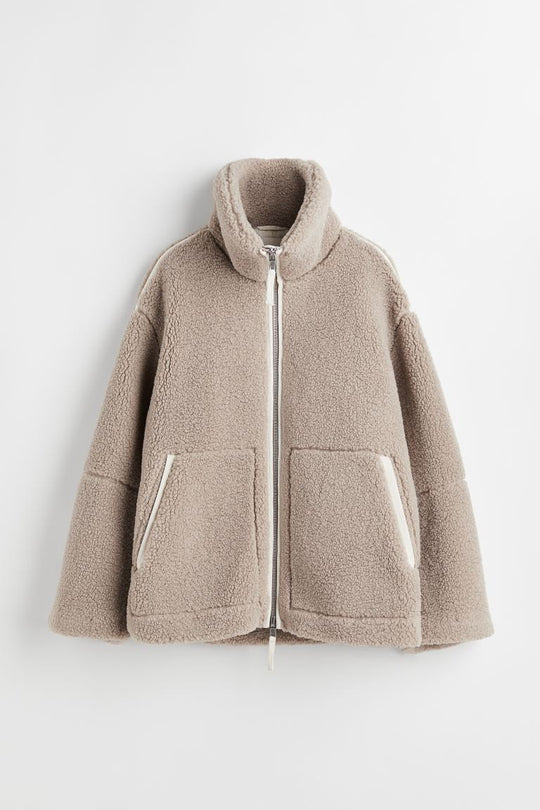 Damen Teddy-Fleecejacke mit Stehkragen Nord Taschen