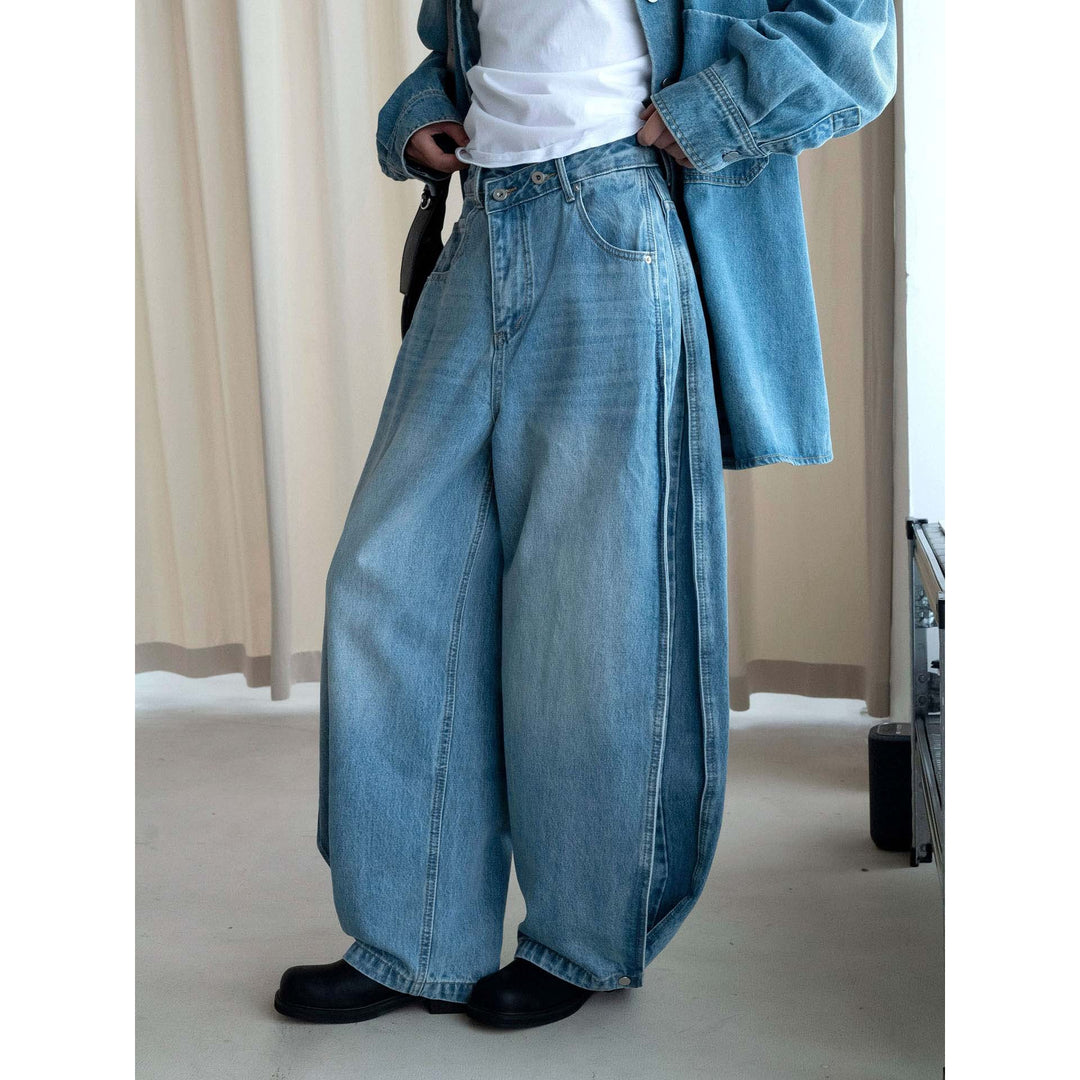 Damen Weite Jeanshose mit hohem Bund, tiefem Schritt und weitem Bein Nord Taschen