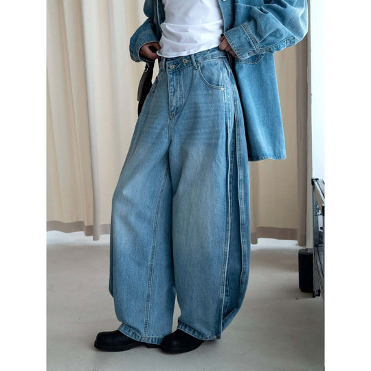Damen Weite Jeanshose mit hohem Bund, tiefem Schritt und weitem Bein Nord Taschen