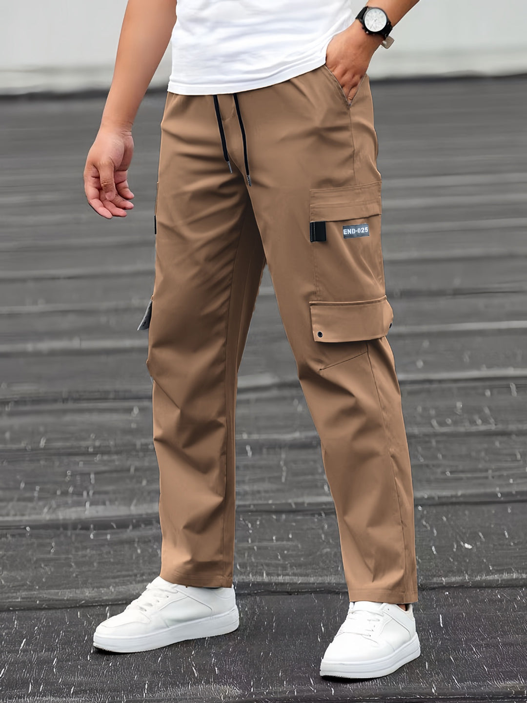 Herren Utility-Cargohose mit Tunnelzugbund, geradem Bein und Mehrfachtaschen Nord Taschen