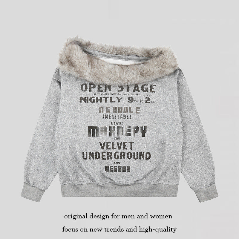 Damen Oversize-Sweatshirt mit Kunstfellkragen, weichem Innenfutter und typografischem Statement-Print Nord Taschen
