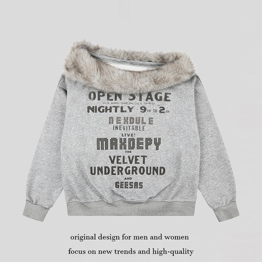 Damen Oversize-Sweatshirt mit Kunstfellkragen, weichem Innenfutter und typografischem Statement-Print Nord Taschen