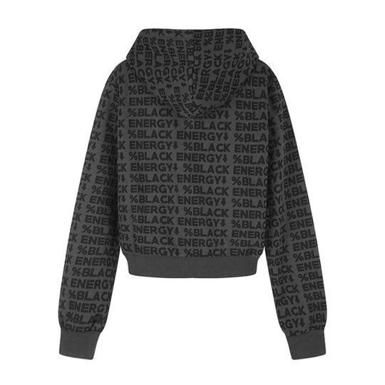 Damen kurze Zip-Kapuzenjacke mit Allover-Logoprint und elastischem Rippenbund Nord Taschen
