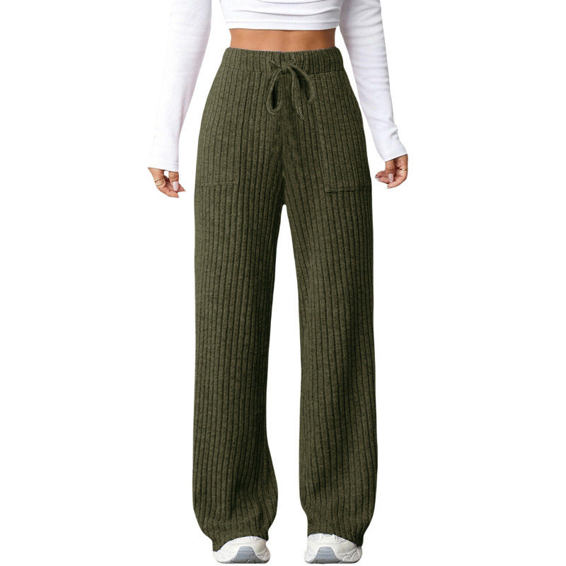 Damen Weite Rippstrick-Loungebundhose mit Tunnelzug und aufgesetzten Taschen Nord Taschen