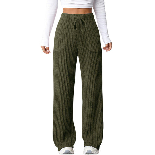 Damen Weite Rippstrick-Loungebundhose mit Tunnelzug und aufgesetzten Taschen Nord Taschen