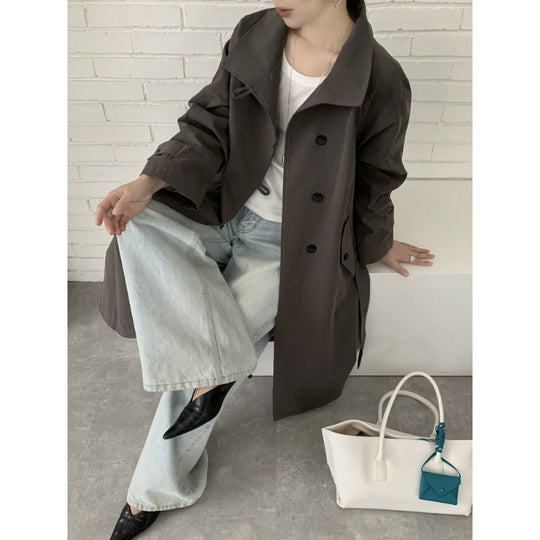 Damen Midilanger Trenchcoat mit hohem Stehkragen, Bindegürtel und lässiger Oversize-Silhouette Nord Taschen
