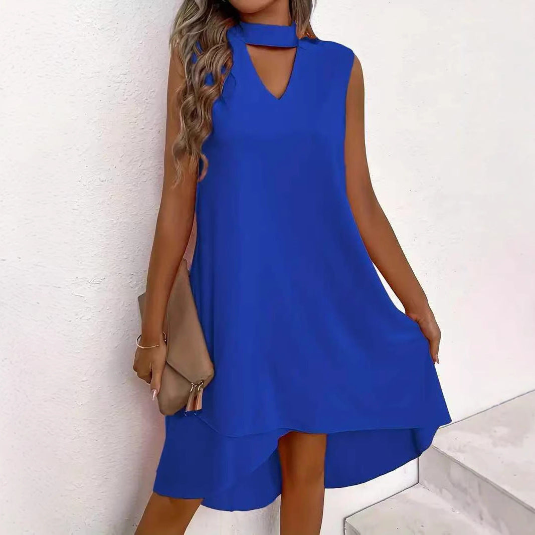 Damen asymmetrisches A-Linien Kleid mit schickem Schlüssellochausschnitt und fließendem Schnitt