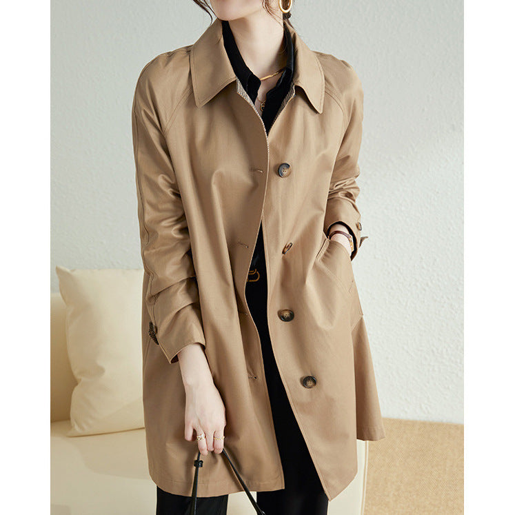 Damen Modische Trenchjacke mit stilvollem Kragen und praktischen Taschen Nord Taschen