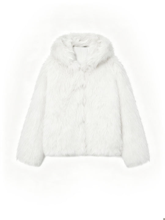 Damen Kurzblouson aus langfaserigem Shaggy‑Faux‑Fur mit hohem Schalkragen und klarer Boxy‑Silhouette Nord Taschen