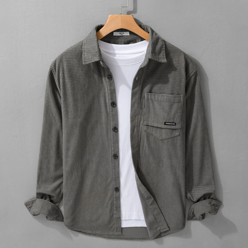 Herren Texturiertes Hemd-Overshirt mit Brusttasche, Knopfleiste und Waffelstruktur Nord Taschen