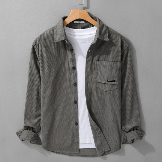 Herren Texturiertes Hemd-Overshirt mit Brusttasche, Knopfleiste und Waffelstruktur Nord Taschen