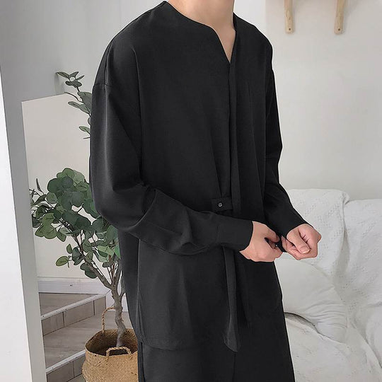 Herren Lässiges Langarmshirt mit innovativem Stehkragen und praktischen Taschen
