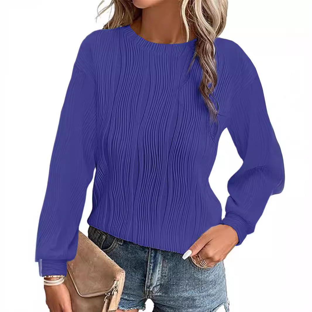Damen Plissiertes Feinstrick-Longsleeve mit Rundhalsausschnitt Nord Taschen