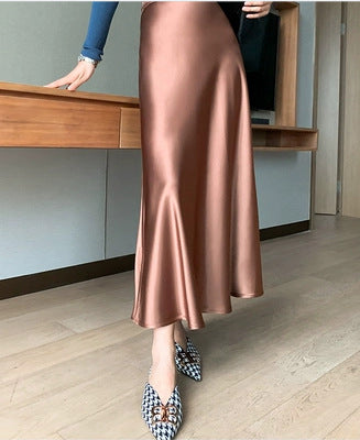 Damen Fließender Satin-Midirock mit Bias-Cut und Trompetensaum Nord Taschen