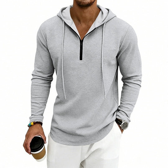 Herren Lässiges Waffelstruktur-Hoodie mit halbem Reißverschluss und Kapuze Nord Taschen