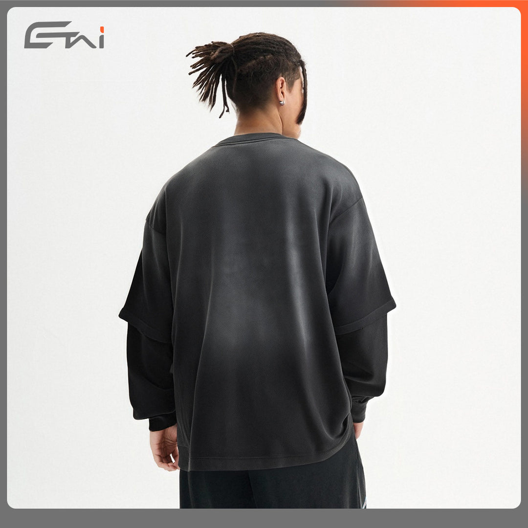 Herren Layered-Langarmshirt mit doppellagigen Ärmeln, verwaschener Vintage-Waschung und dezenten Ausfransungen Nord Taschen