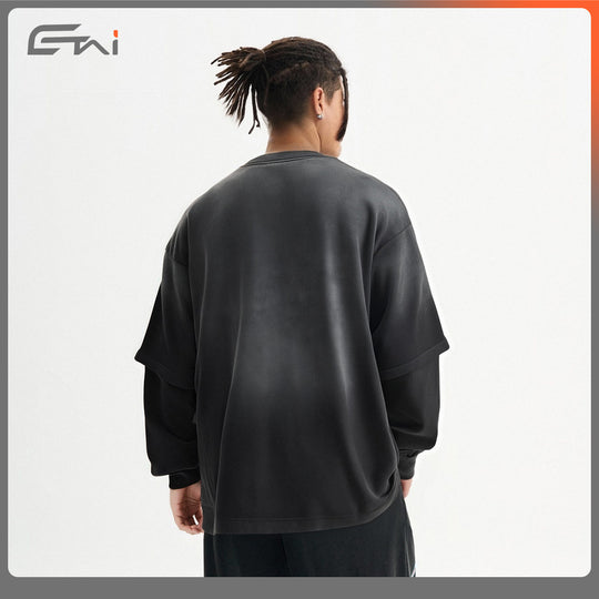 Herren Layered-Langarmshirt mit doppellagigen Ärmeln, verwaschener Vintage-Waschung und dezenten Ausfransungen Nord Taschen