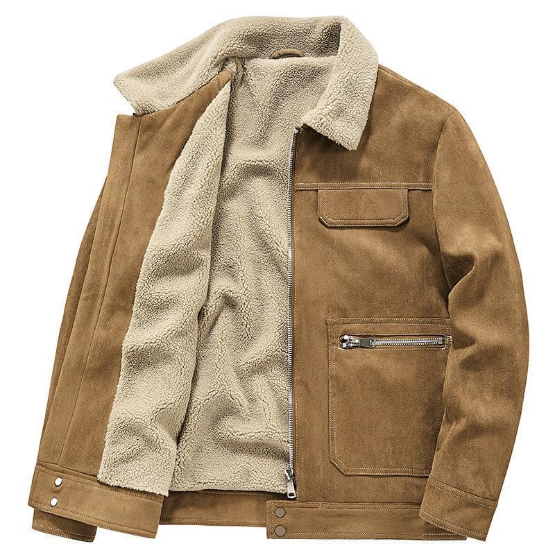 Herren Wildlederoptik-Jacke mit Teddyfutter, Kontrastnähten und Mehrfach-Taschen Nord Taschen