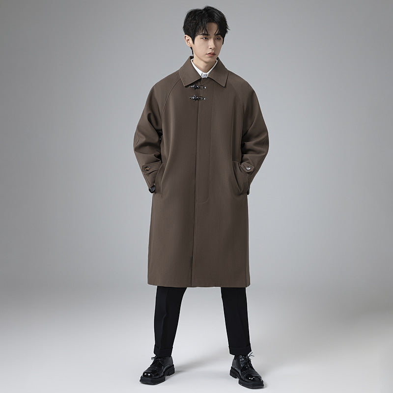 Herren Lang geschnittener Mantel im modernen Duffle‑Stil mit Knebelverschlüssen und gestreiftem Innenfutter Nord Taschen