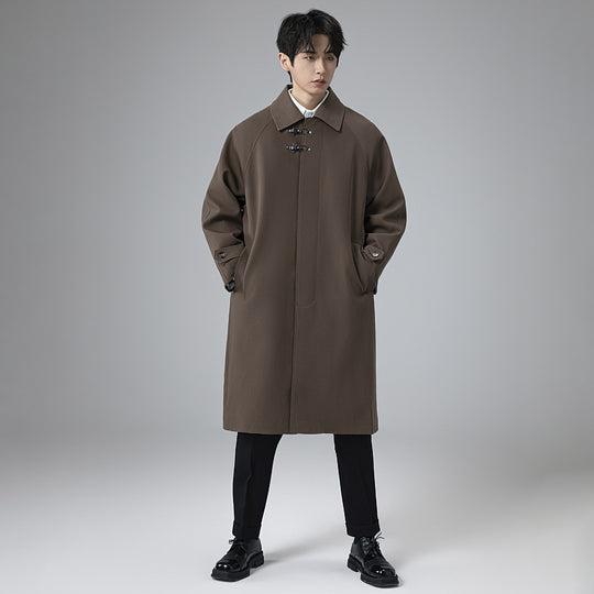 Herren Lang geschnittener Mantel im modernen Duffle‑Stil mit Knebelverschlüssen und gestreiftem Innenfutter Nord Taschen
