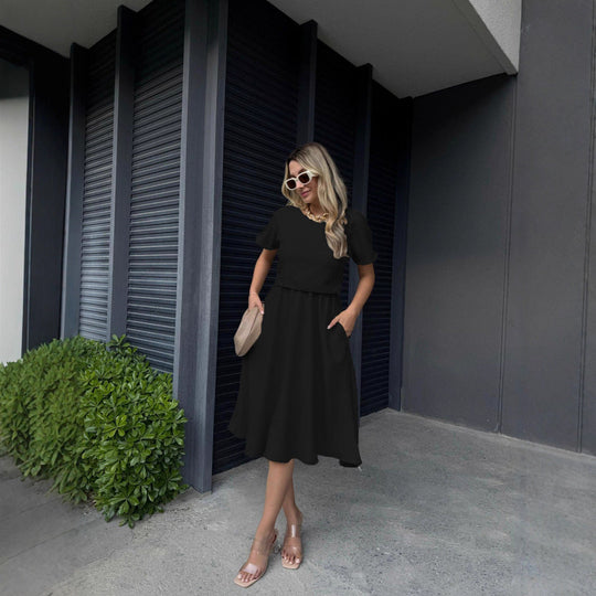 Damen Midi-Kleid mit weitem Schnitt und praktischen Taschen Nord Taschen
