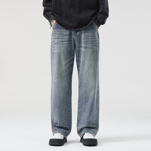 Herren Weite Vintage-Denimjeans mit Used-Waschung und geradem Bein Nord Taschen