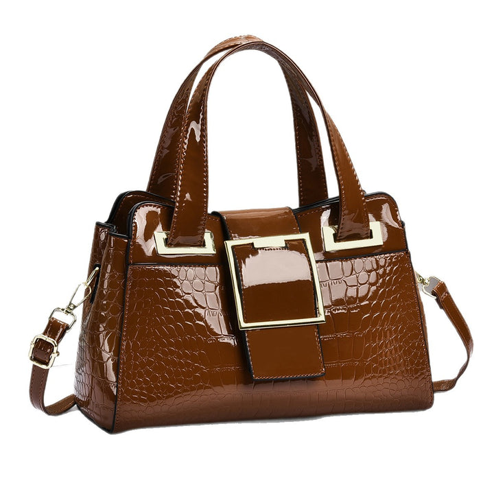 Damen Handtasche mit glänzender Krokodilprägung und eleganter Schnalle Nord Taschen