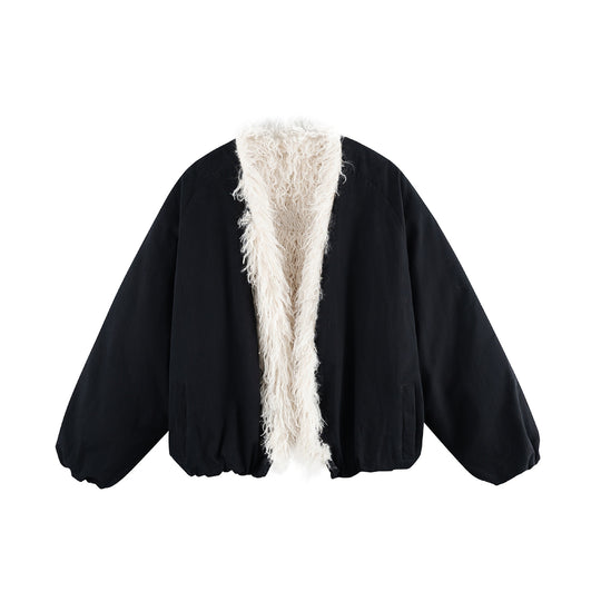 Damen Kurzblouson im Oversize‑Cut mit voluminösem Teddyfutter und elastischem Saum Nord Taschen