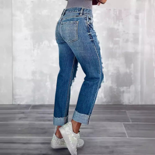Damen Ripped Boyfriend Jeans im angesagten Vintage-Look mit weitem Bein