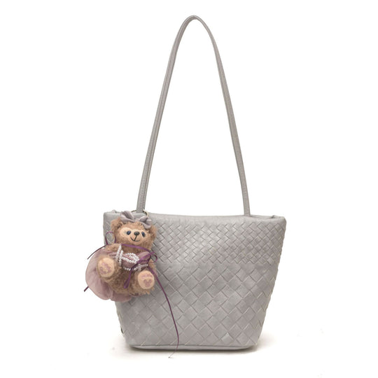 Damen modische Einkaufstasche mit geflochtenem Design und niedlichem Anhänger Nord Taschen