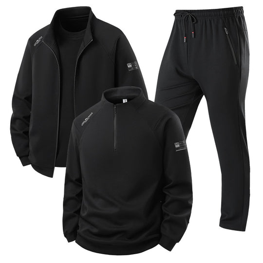 Herren Dreiteiliges Thermo-Trainingsset mit Halbzip-Pullover, Zip‑Jacke und Jogginghose Nord Taschen