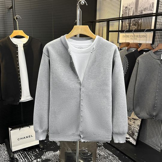 Herren Minimalistische Sweatcardigan mit verdeckter Druckknopfleiste Nord Taschen