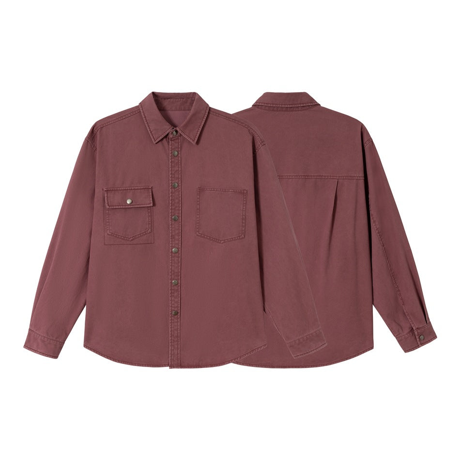 Damen Overshirt‑Hemdjacke aus gewaschenem Baumwoll‑Twill mit Druckknopfleiste und zwei Brusttaschen Nord Taschen