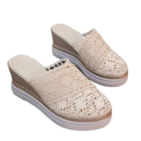 Damen nan gehäkelte Plateau-Slipper mit Jute-Details und Memory-Fußbett Nord Taschen