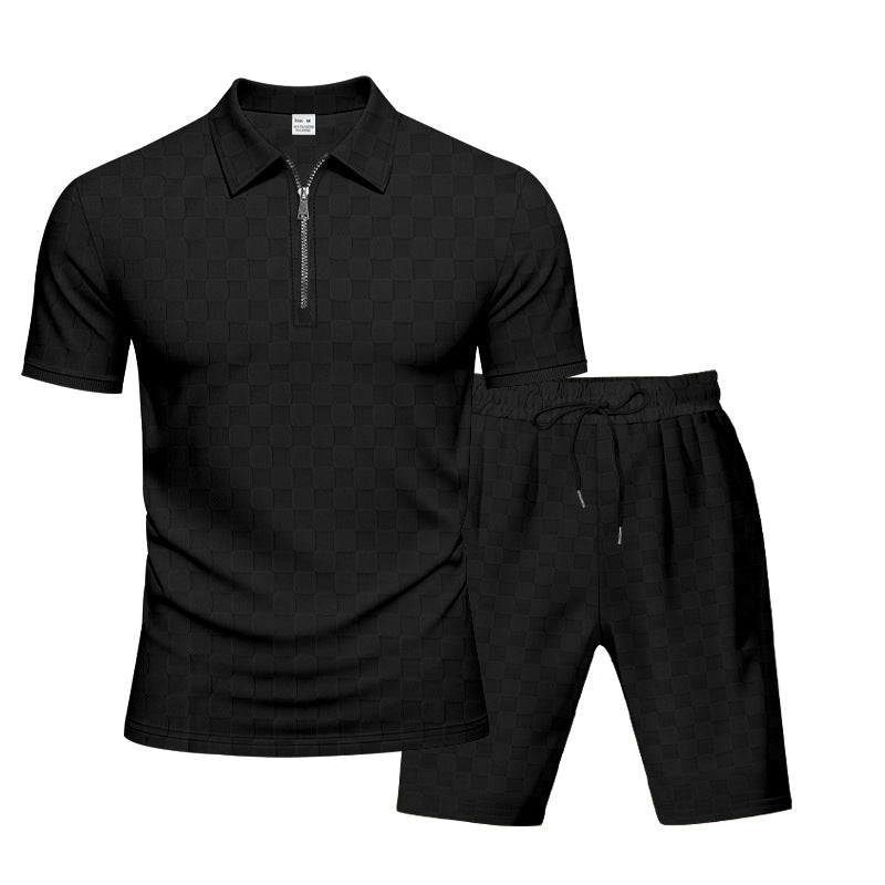 Herren sportliches Kurzarm-Oberteil mit Zipper und bequemen Shorts Nord Taschen