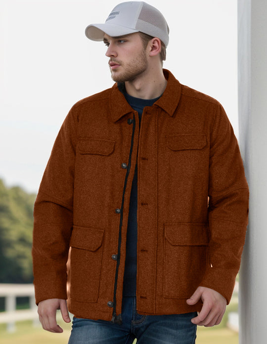 Herren Wollmix-Fieldjacke mit Pattentaschen, durchgehender Knopfleiste und Hemdkragen Nord Taschen