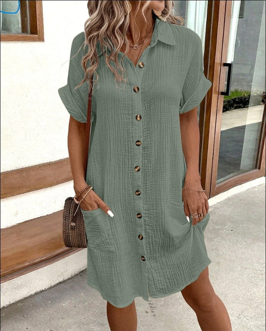 Damen Hemdblusenkleid aus leichtem Baumwollstoff mit praktischen Taschen und durchgehender Knopfleiste