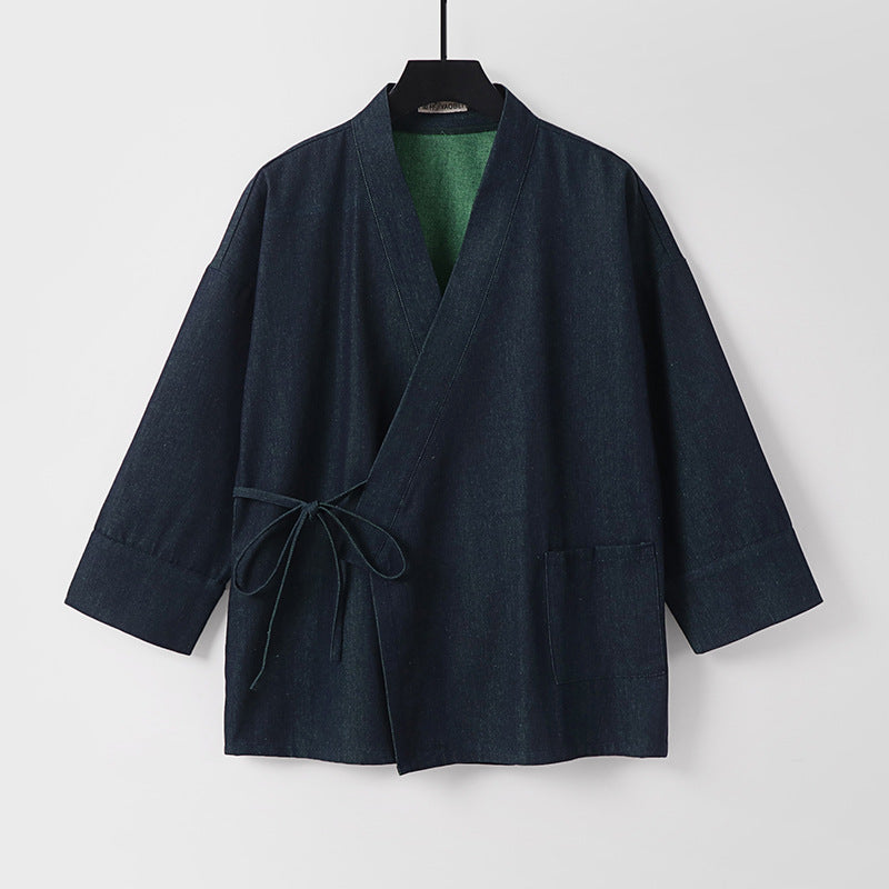 Damen Leichte zweifarbige Kimono-Jacke mit Bindebändern und kontrastiertem Innenfutter Nord Taschen