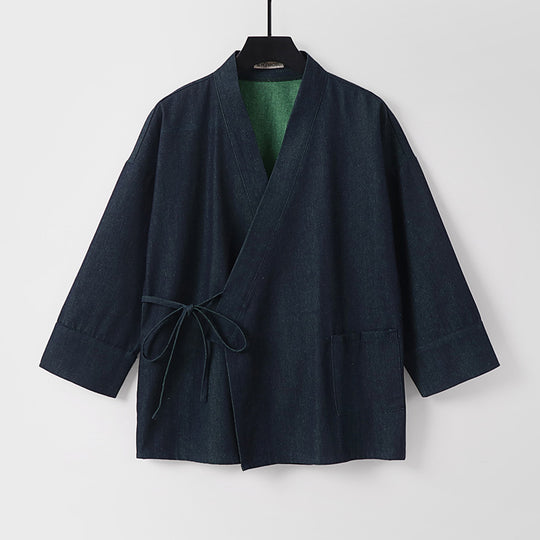 Damen Leichte zweifarbige Kimono-Jacke mit Bindebändern und kontrastiertem Innenfutter Nord Taschen