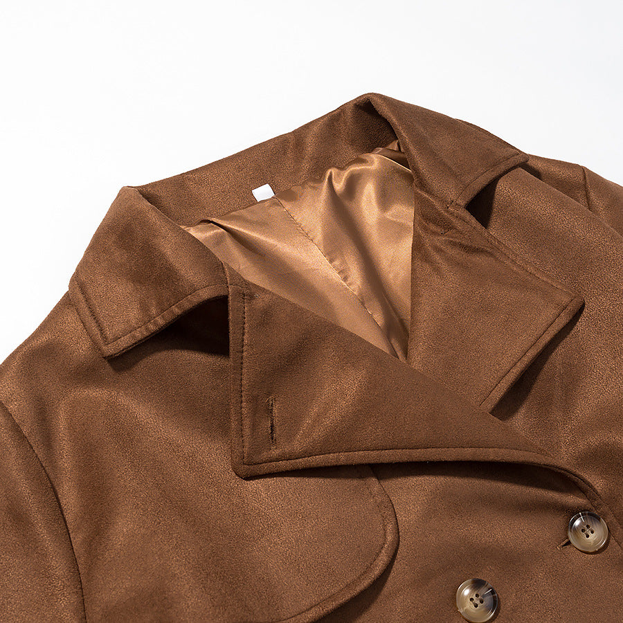 Damen Langer Doppelreihiger Mantel im Trenchcoat‑Stil mit Taillengürtel und Ärmelriegel Nord Taschen
