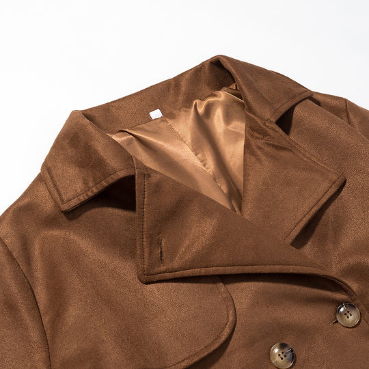 Damen Langer Doppelreihiger Mantel im Trenchcoat‑Stil mit Taillengürtel und Ärmelriegel Nord Taschen