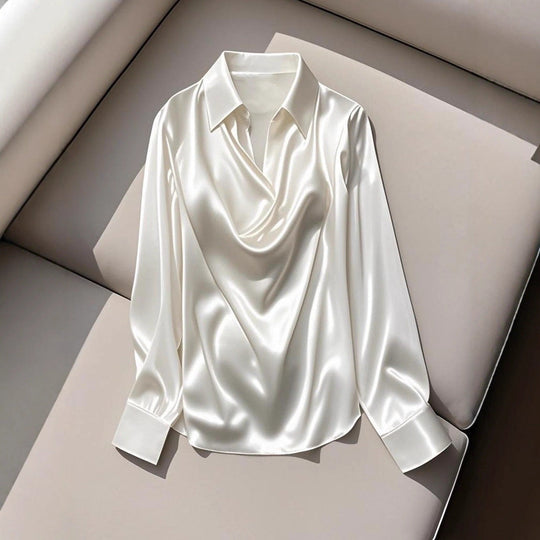 Damen Seidene Bluse mit schickem Wasserfall-Ausschnitt und lange Ärmel