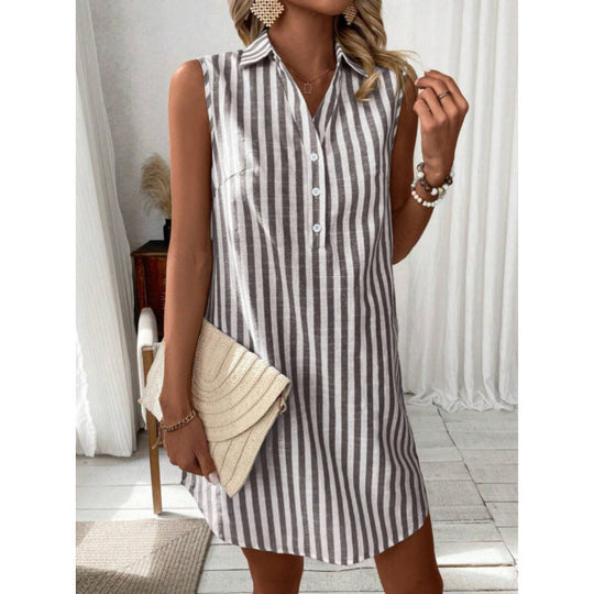 Damen lässiges Hemdkleid mit Knopfdetails und Streifenmuster