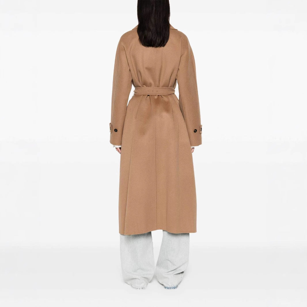Damen Wickelmantel aus Wollmix mit Taillengürtel und Oversize-Schulter Nord Taschen