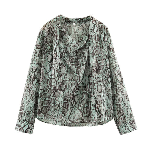 Damen Bluse mit Wasserfall-Schalkragen und Schlangenprint Nord Taschen