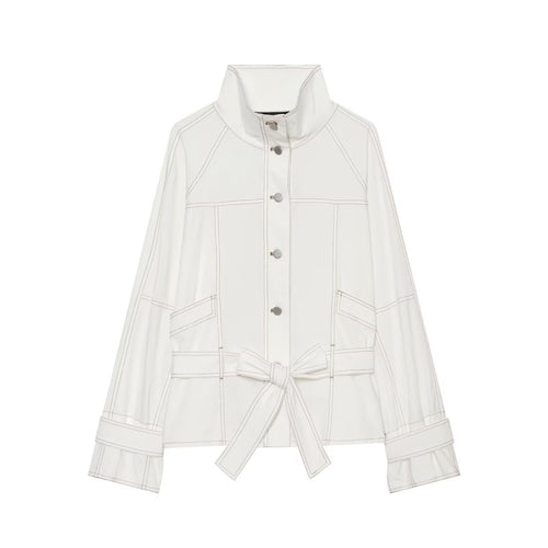 Damen Cropped Parka‑Jacke mit hohem Funnelkragen, Pattentaschen und Bindegürtel Nord Taschen