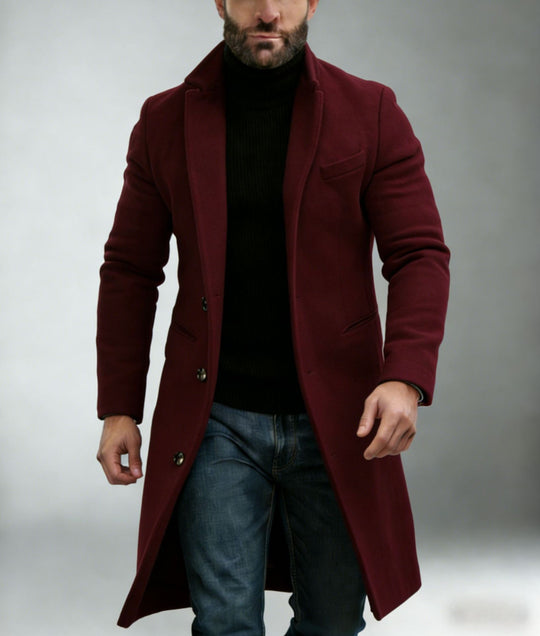 Herren Eleganter einreihiger Langmantel aus Wollmix mit schmaler Silhouette und Reverskragen Nord Taschen