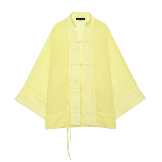 Damen Oversize-Kimonojacke mit Zierknoten und langen Quastenbändern Nord Taschen