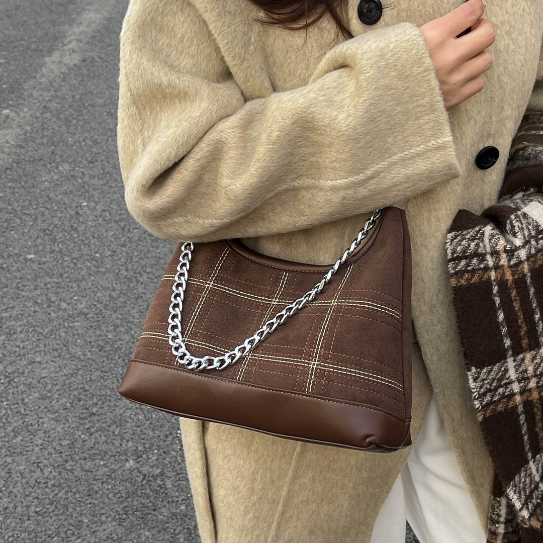 Damen Schultertasche mit modischem Karomuster und elegantem Kettenakzent Nord Taschen