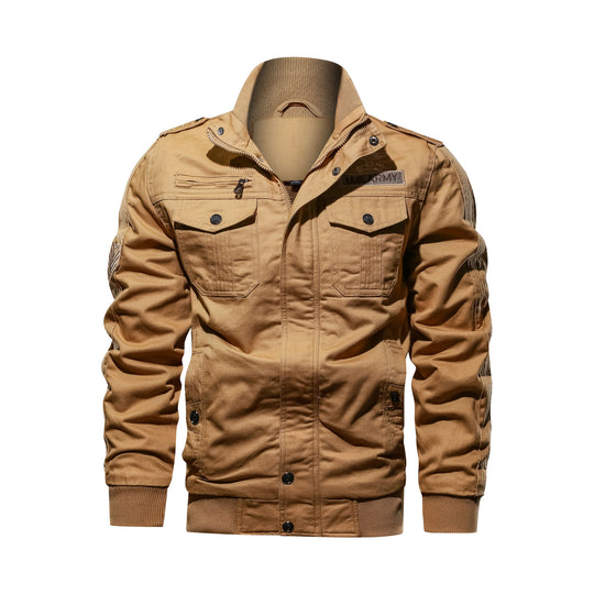 Herren Utility-Bomberjacke im Military-Stil mit Rippstehkragen und Mehrfachtaschen Nord Taschen